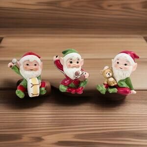 ❤️SOLD❤️Vintage Homco Santas Elves - Teddy Bear, Stitching football & Playing